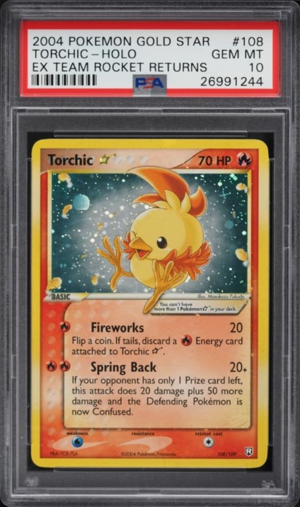 2004 Pokemon EX Team Rocket restituisce Holo Torchic Gold Star