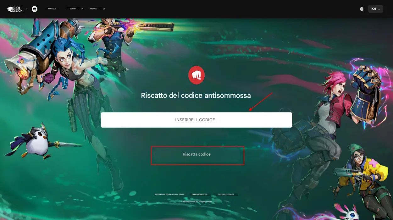 Riscattare codici Valorant dal sito
