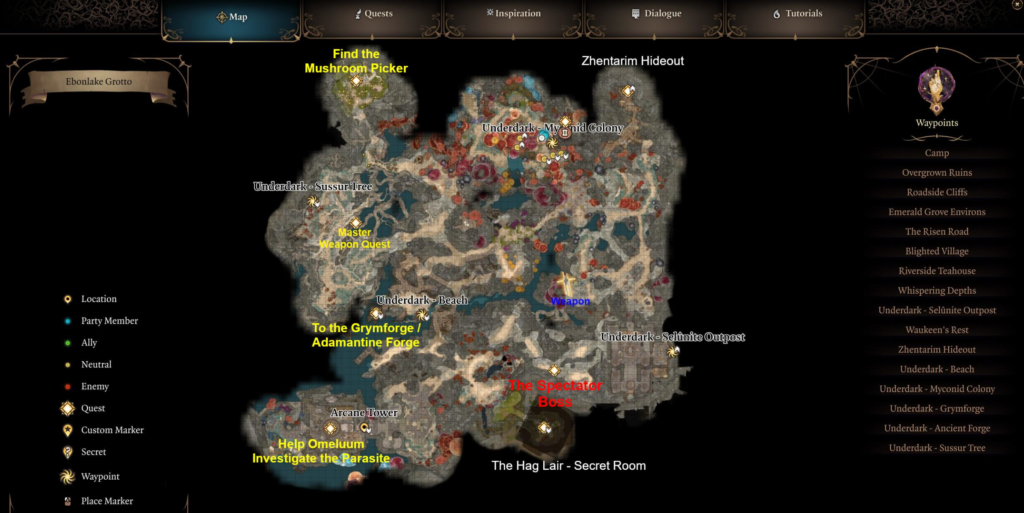 Baldur's Gate 3 Mappa dell'Underdark per l'Atto 1