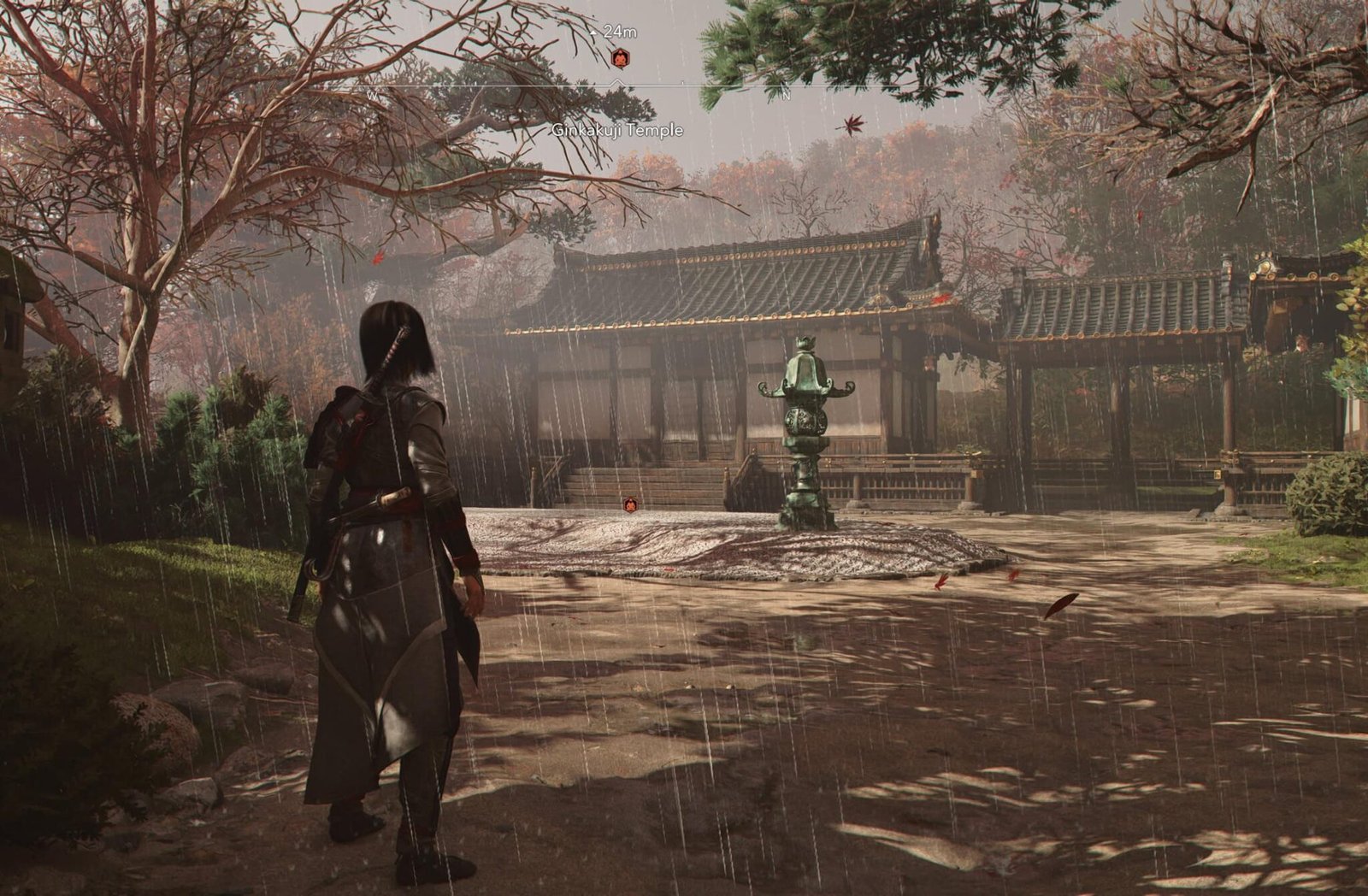 Posizioni Kuji-Kiri in Assassin’s Creed Shadows 16 Accanto al cerchio di ghiaia nel giardino del Tempio Ginkakuji, in Hills of Meeting