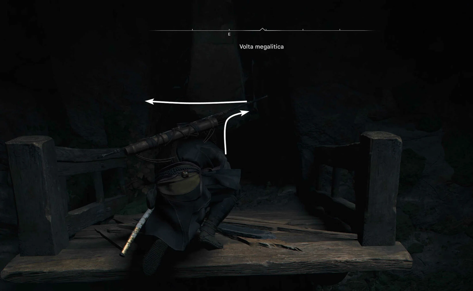 Assassin’s Creed Shadows: Guida al Megalithic Vault Kofun 5 Torna indietro e prosegui dritto fino a un ponte rotto sopra il laghetto iniziale. Salta dall’altra parte.
