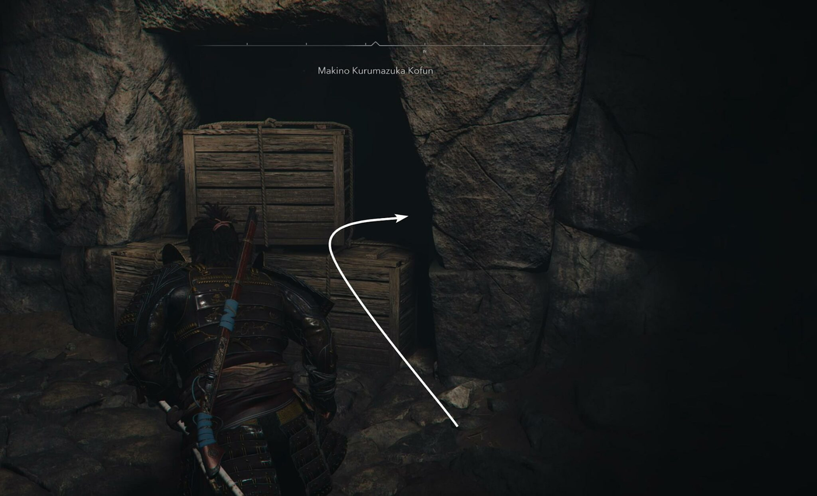 Assassin’s Creed Shadows: Guida al Makino Kurumazuka Kofun 11 Taglia le tre casse di legno che bloccano l'ingresso.