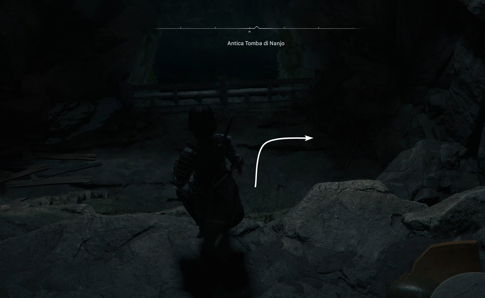 Come Trovare il Forziere della Tomba Antica di Nanjo in Assassin’s Creed Shadows 4 gira a destra e passa attraverso la porta con il simbolo del cavallo