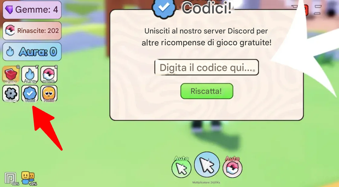 Codici Aura Farm Simulator (Agosto 2025) 2 Come Riscattare i Codici di Aura Farm Simulator
