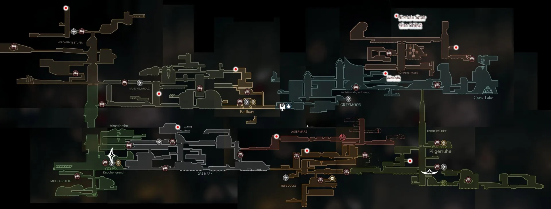 Hollow Knight: Silksong – Guide zu den „Verlorenen Flöhen“ 2 Karte der verlorenen Flöhe (Frühe Gebiete)