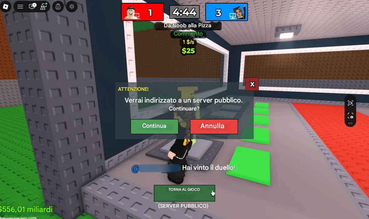 Appare una schermata di conferma finale. È l’ultima occasione per annullare. Premi Confermare per bloccare la puntata e avviare il duello.